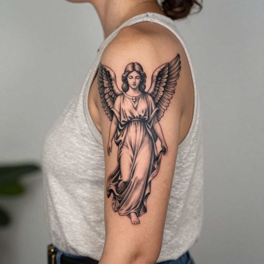 Classic guardian angel tattoo idea