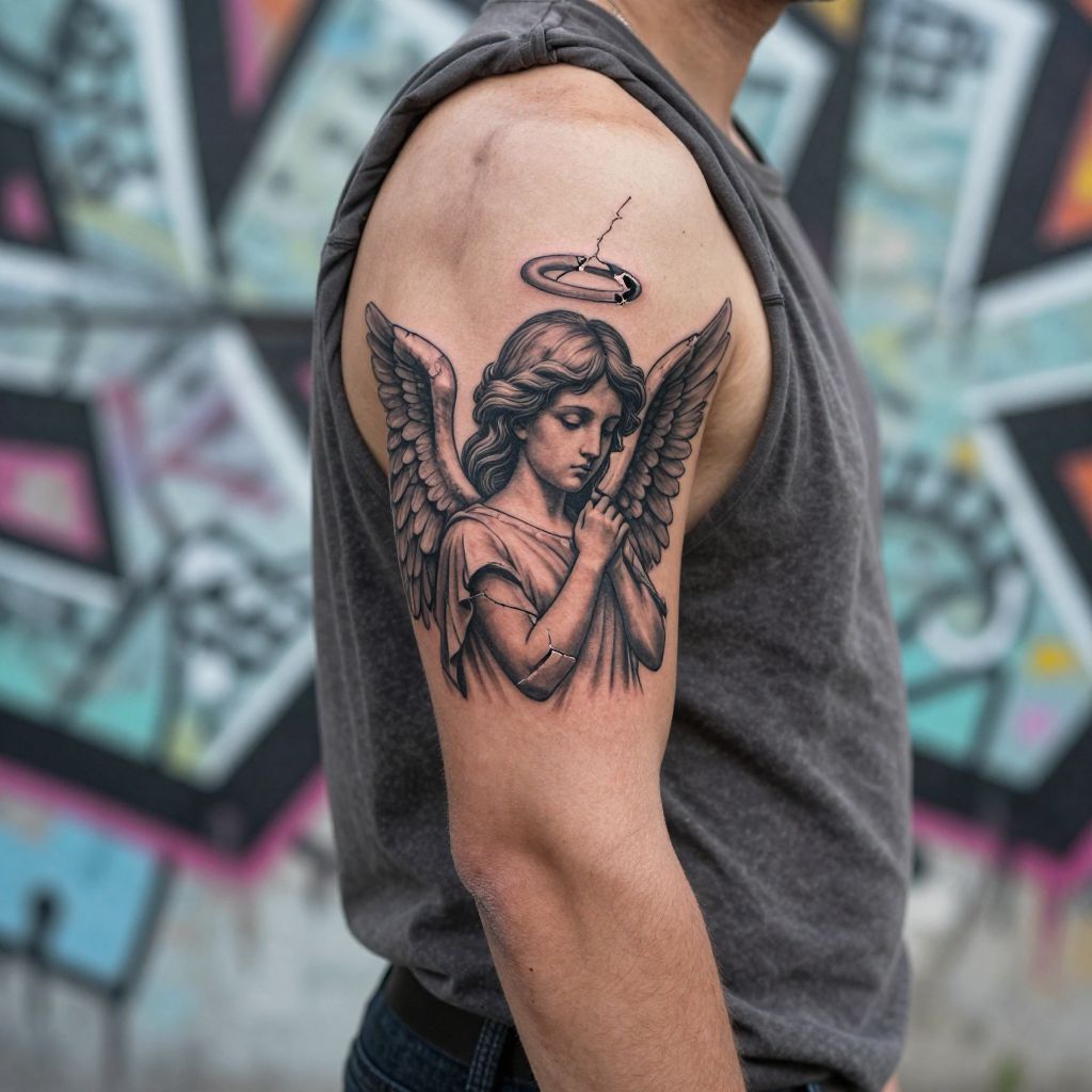 Angel with broken halo tattoo idea