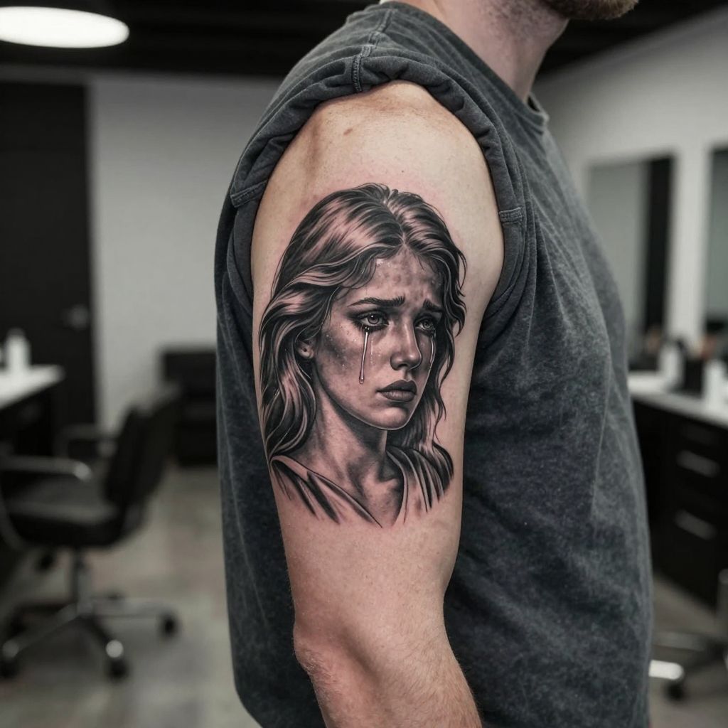 Crying angel tattoo idea