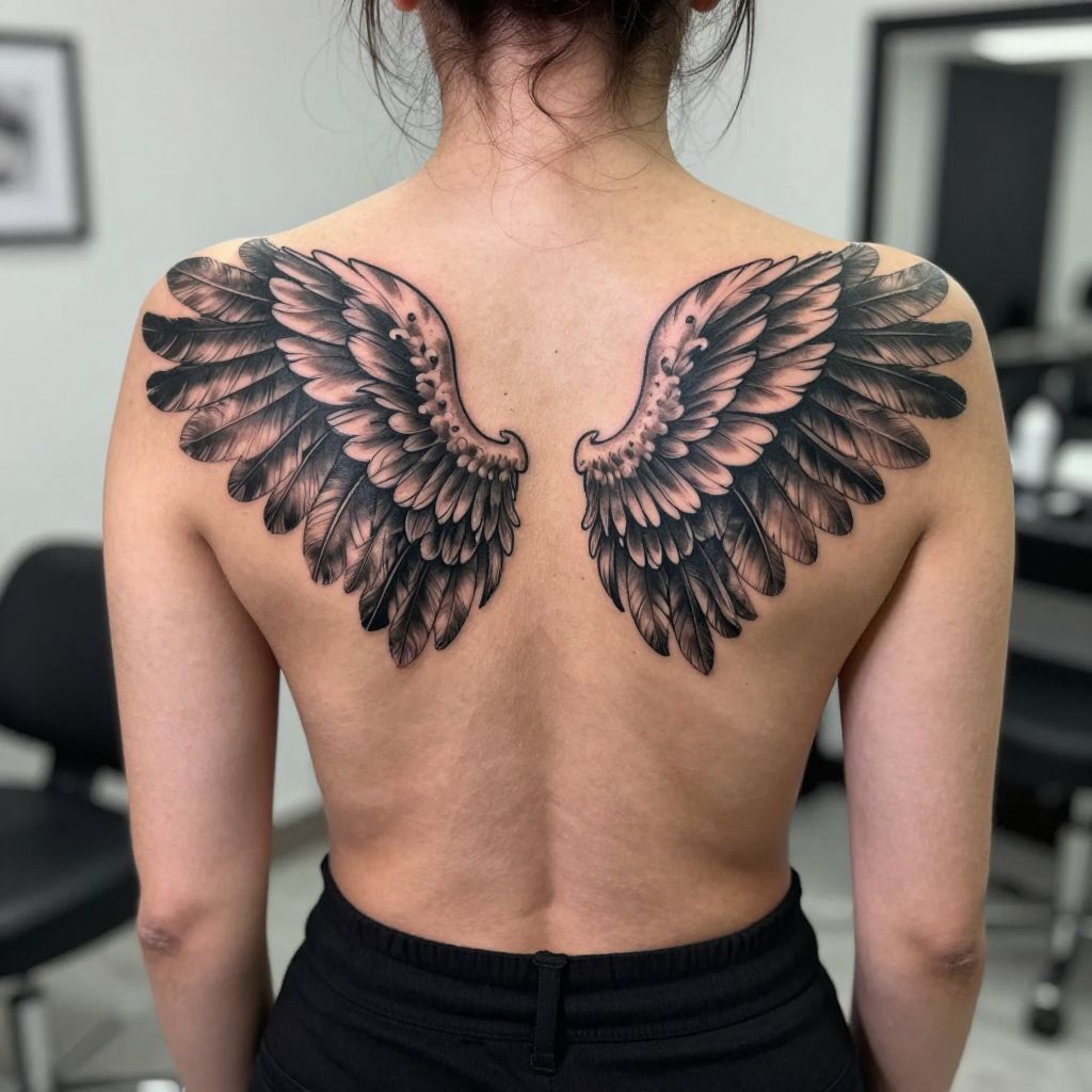 Angel wings on the back tattoo idea