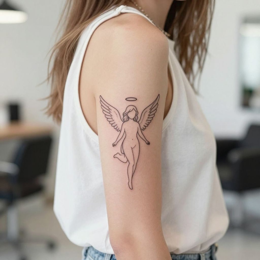 Minimal angel outline tattoo idea