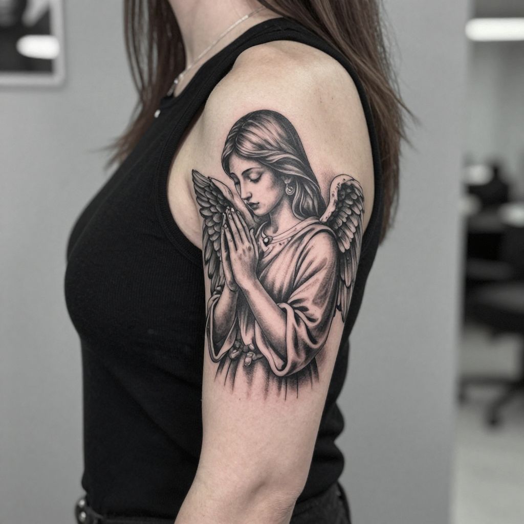 Praying angel tattoo idea