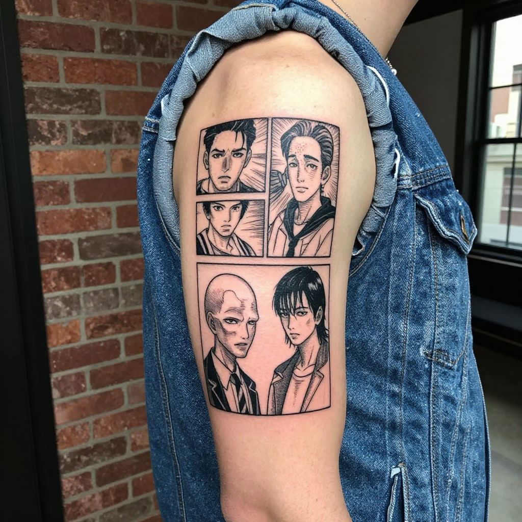 anime tattoo ideas open manga panel scene