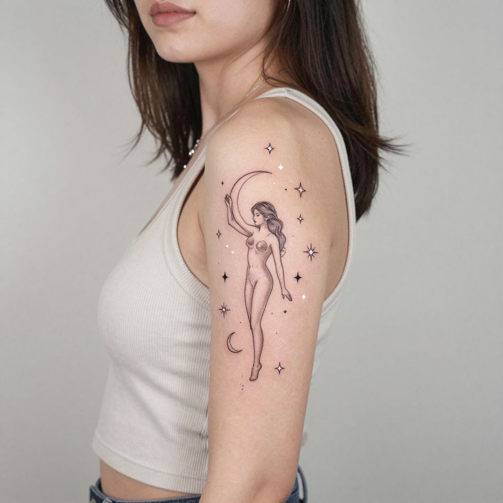 Celestial Aquarius with Stars and Moons