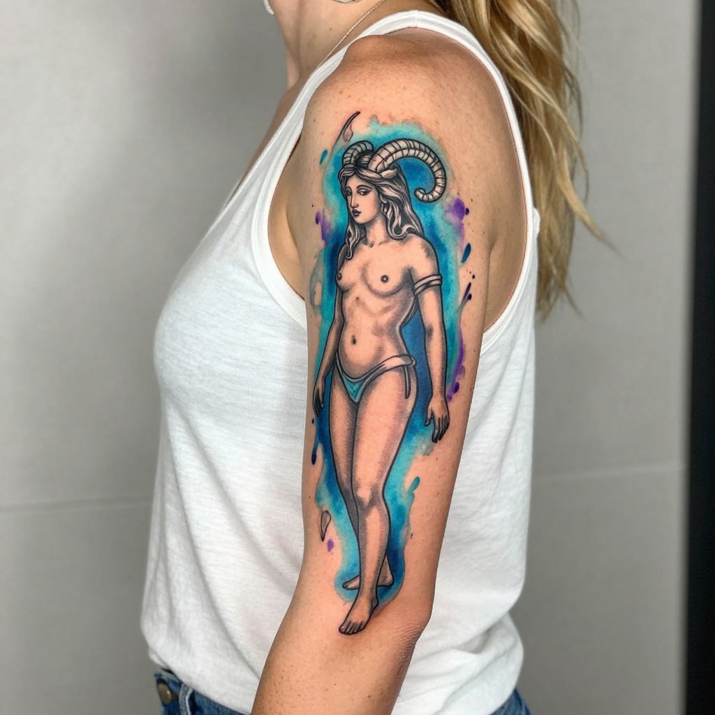 Artistic Aquarius with Watercolor Background