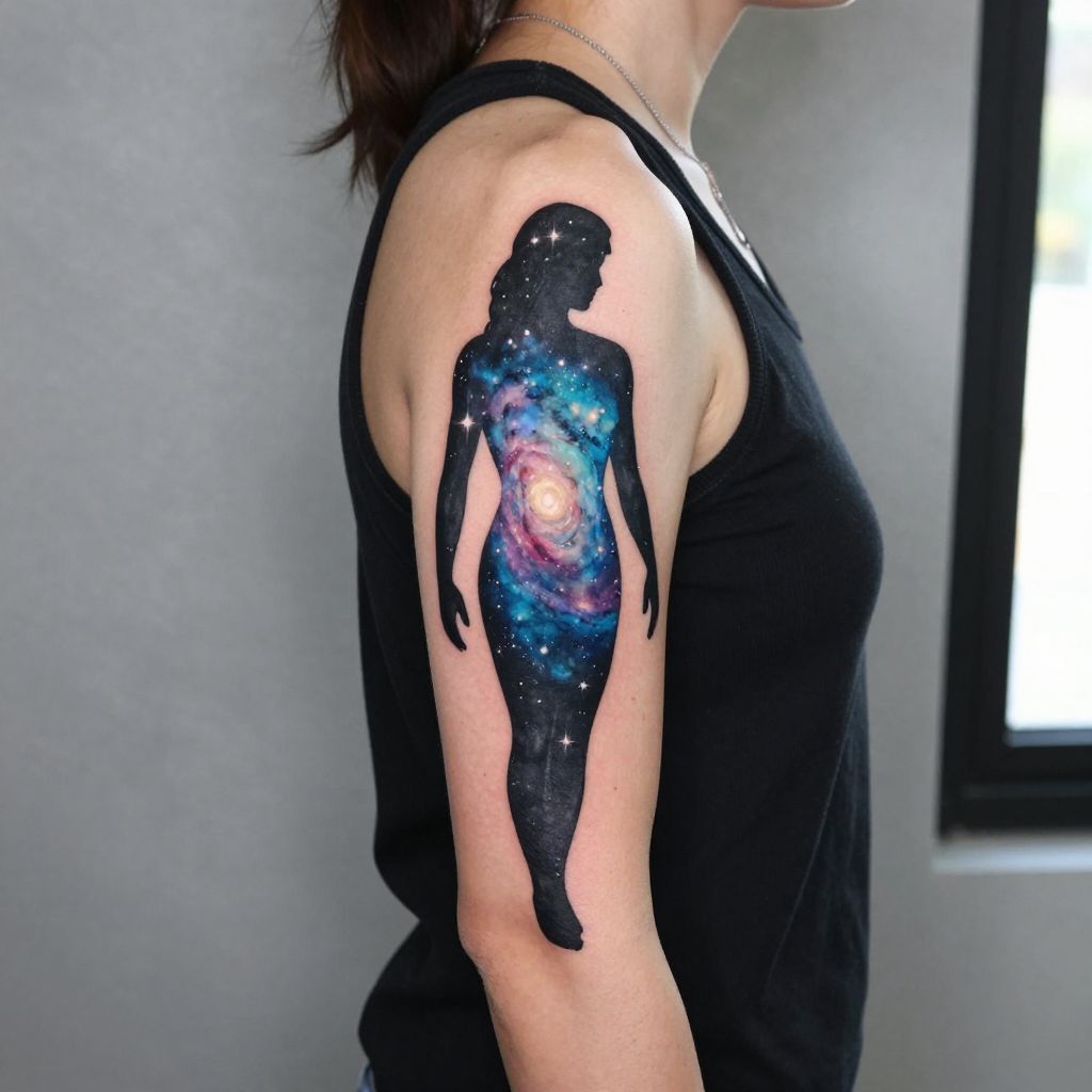 Water Bearer Silhouette with Galaxy Fill