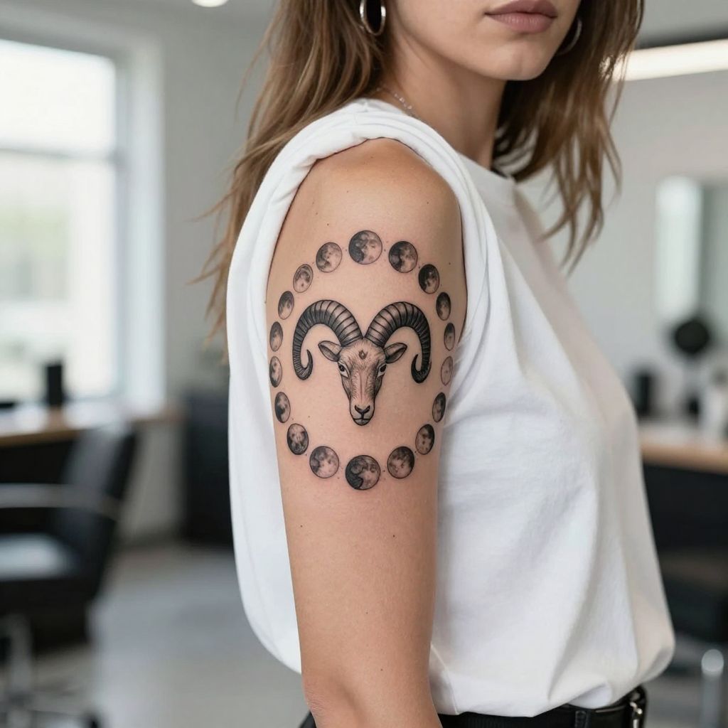 Aries with Moon Phases tattoo
