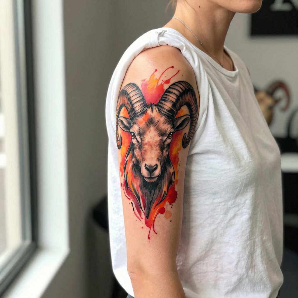 Aries Ram in Watercolor Style tattoo