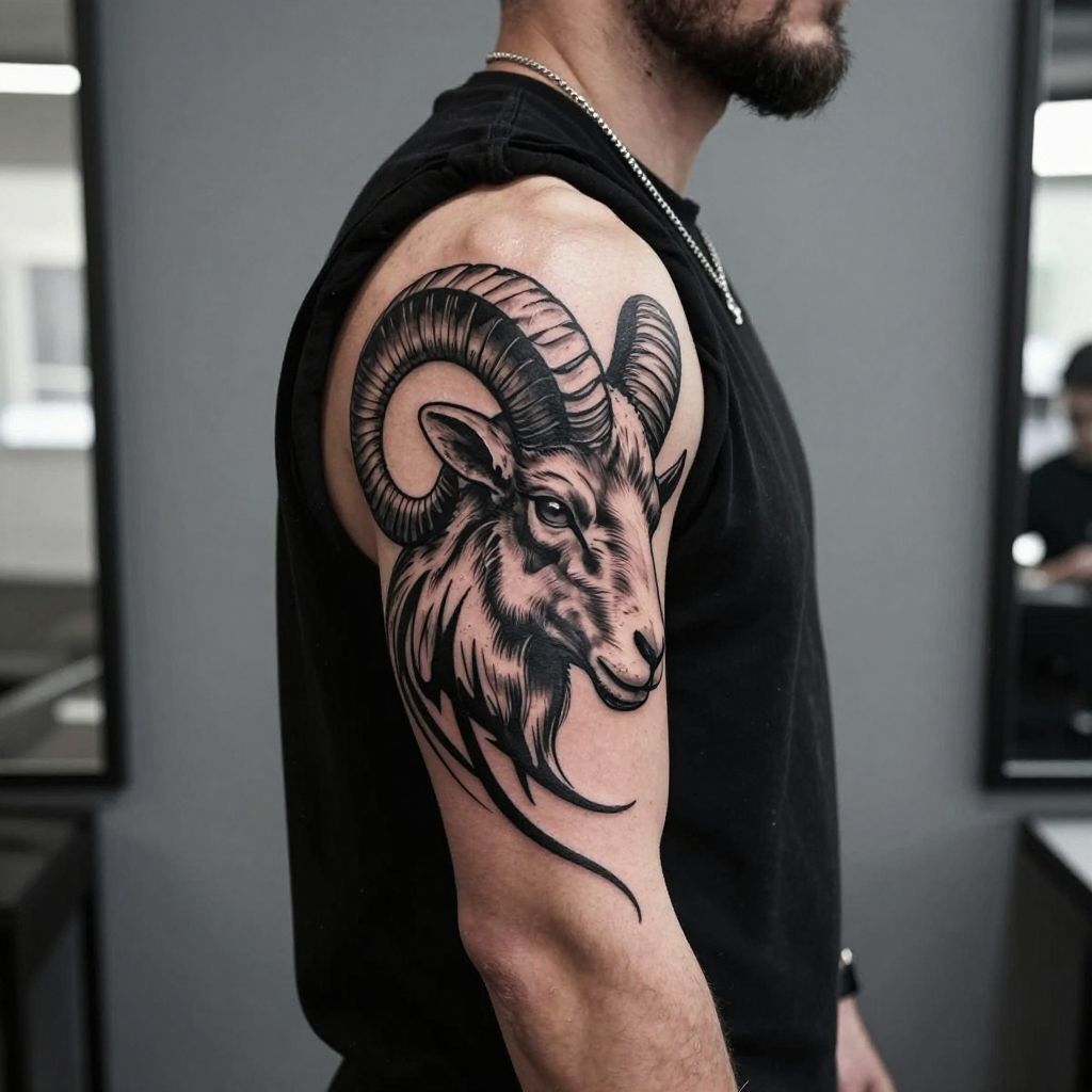 Aries Ram with Tribal Patterns tattoo