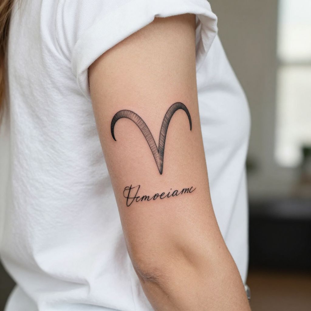 Aries Symbol with Script tattoo