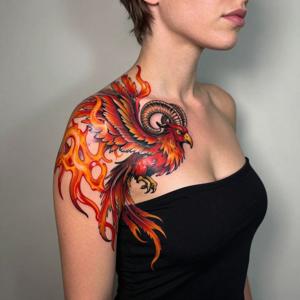 Aries and Phoenix Combination tattoo