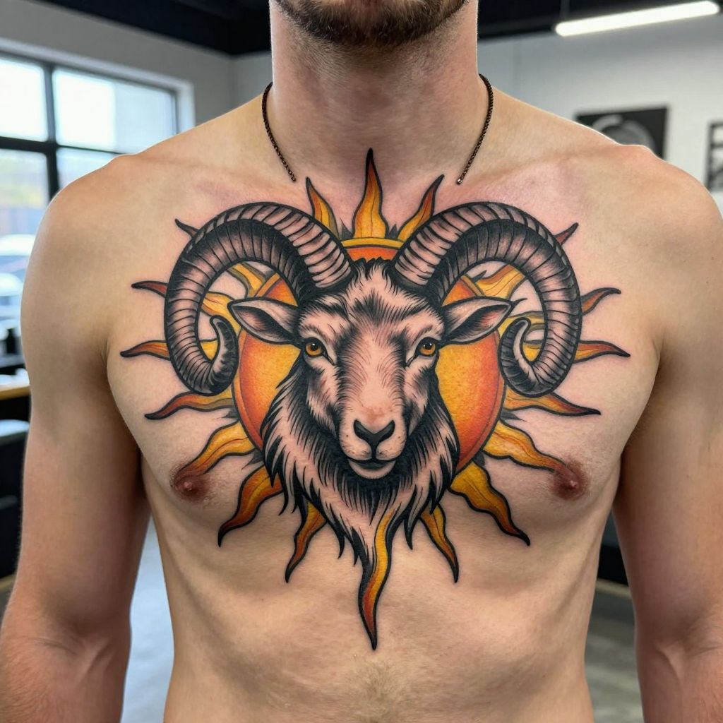 Aries Ram and Sun Fusion tattoo