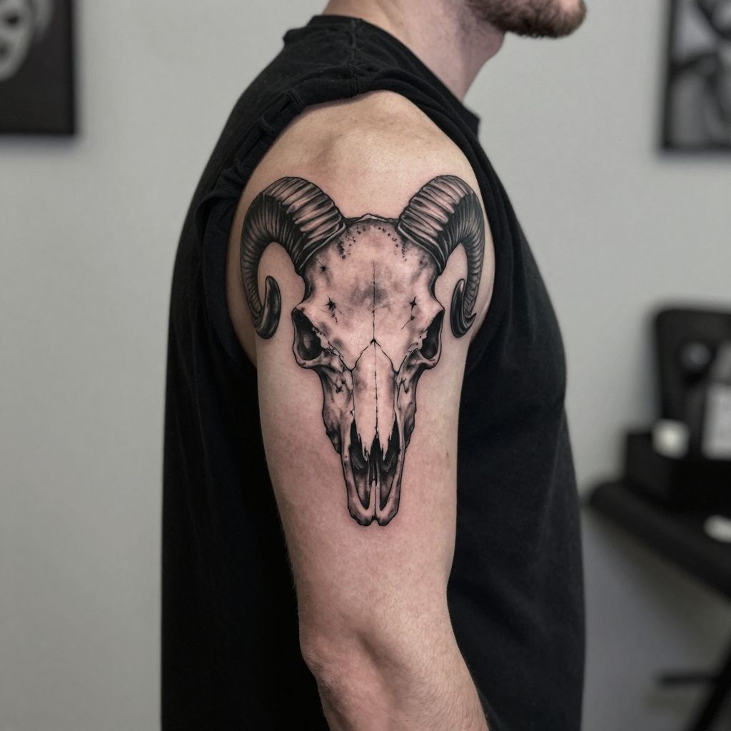 Aries Ram Skull tattoo