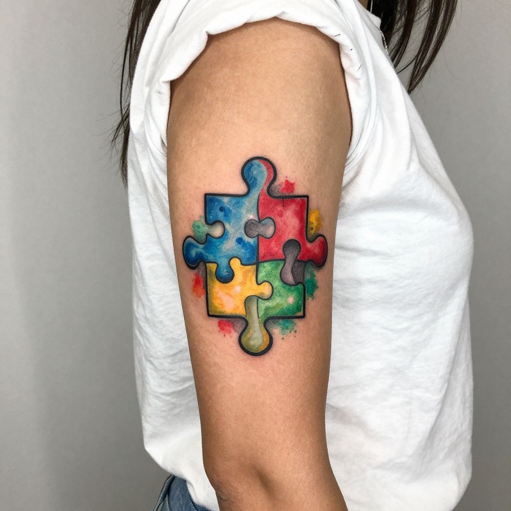 Autism tattoo ideas - Puzzle Piece with Watercolor Splash