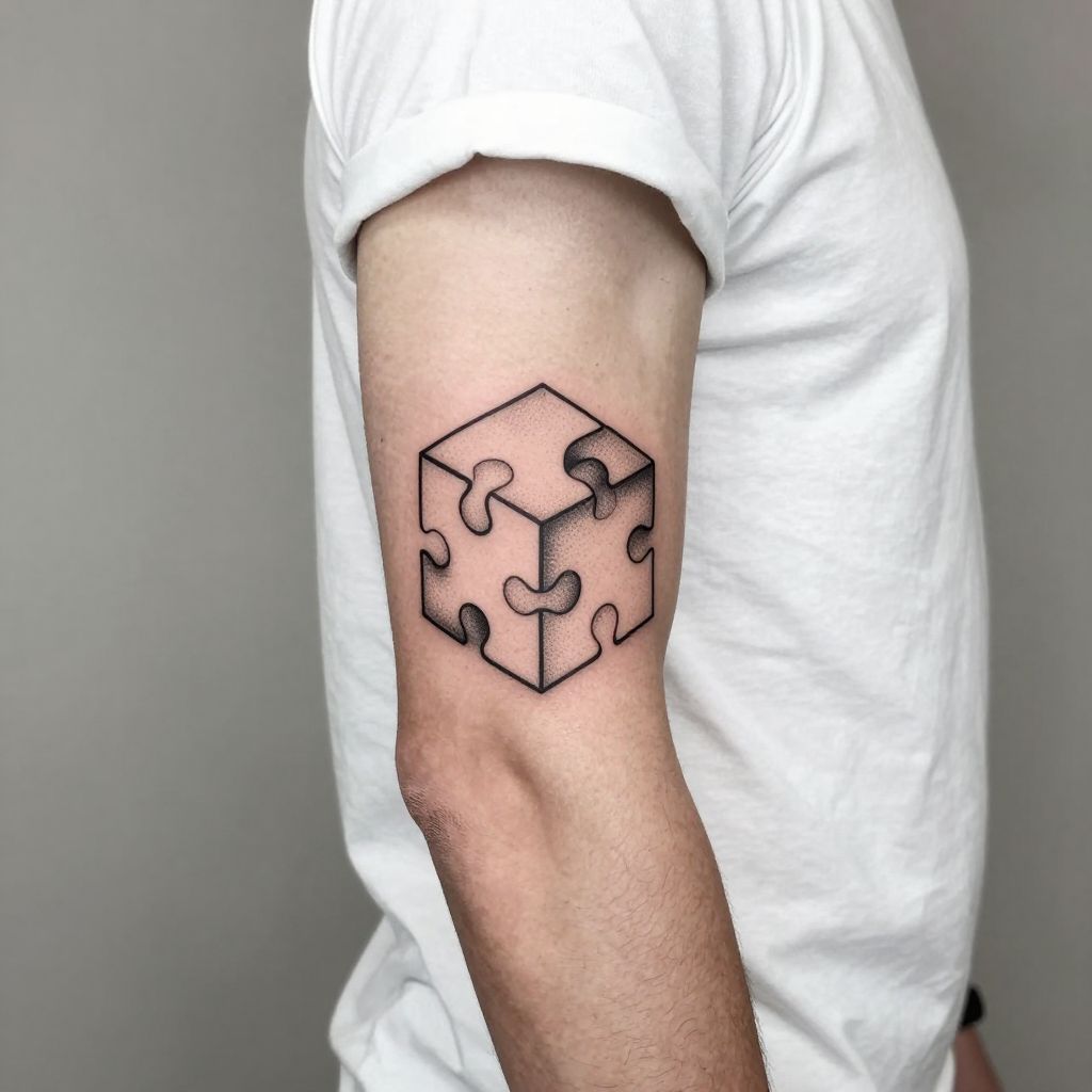 Autism tattoo ideas - Geometric Puzzle Cube