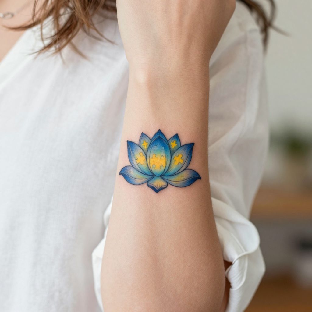 Autism tattoo ideas - Lotus Flower with Autism Colors