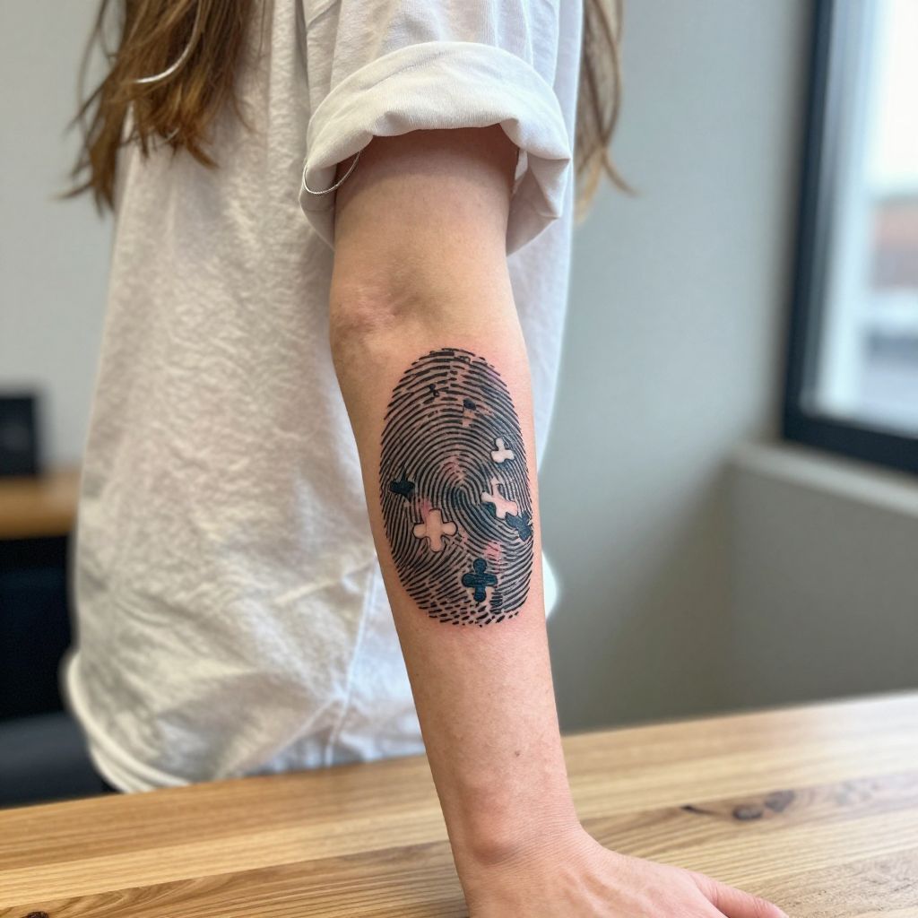 Autism tattoo ideas - Fingerprint with Puzzle Lines