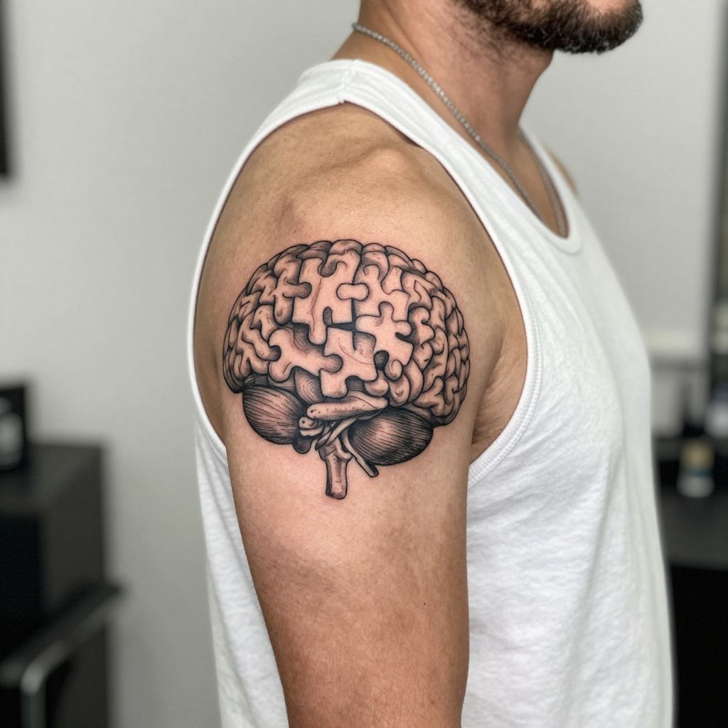 Autism tattoo ideas - Brain with Puzzle Pattern