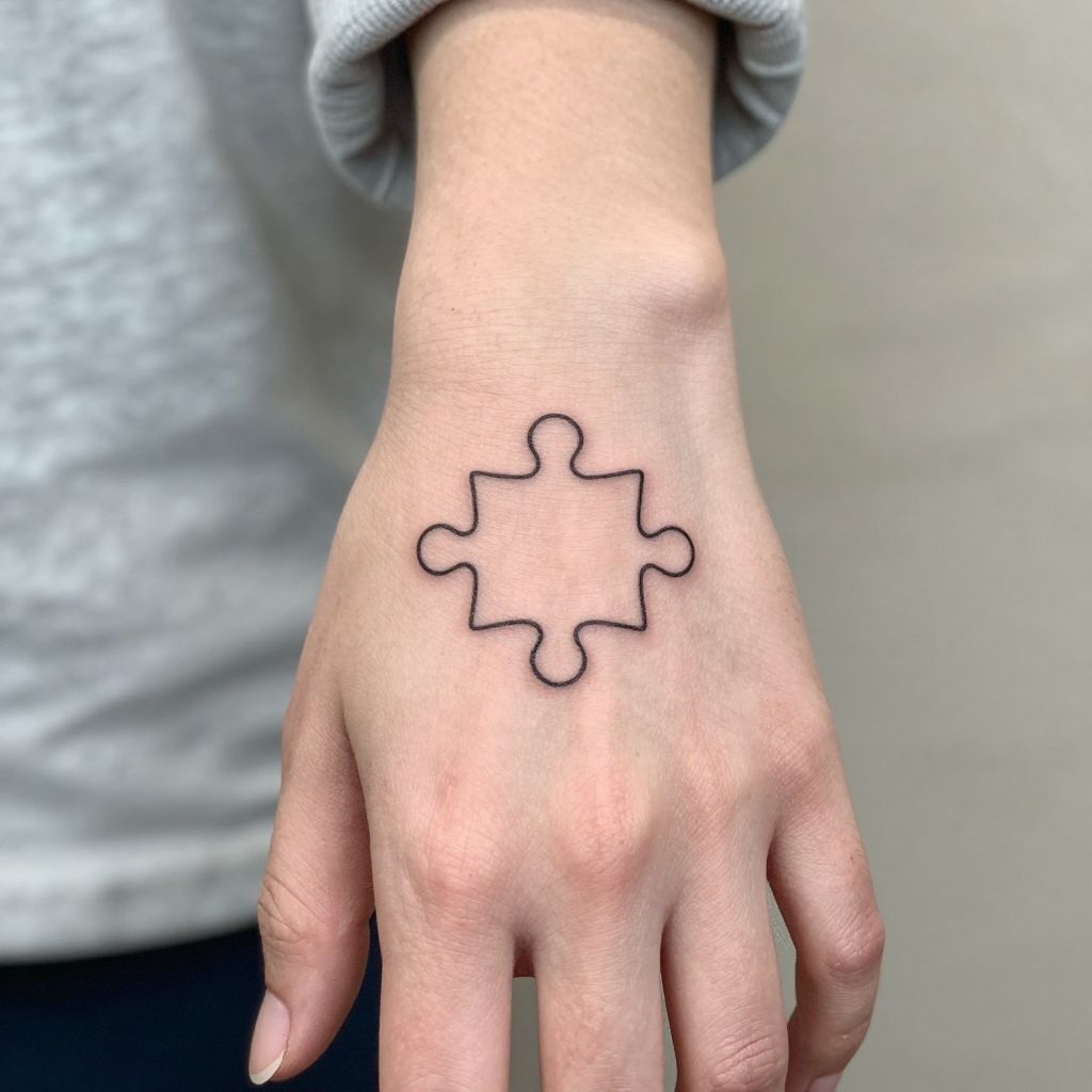 Autism tattoo ideas - Minimalist Puzzle Outline