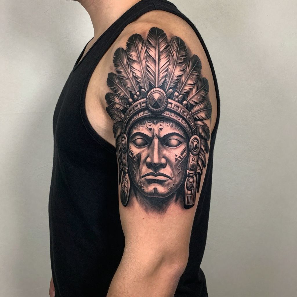 Aztec Warrior Face Tattoo