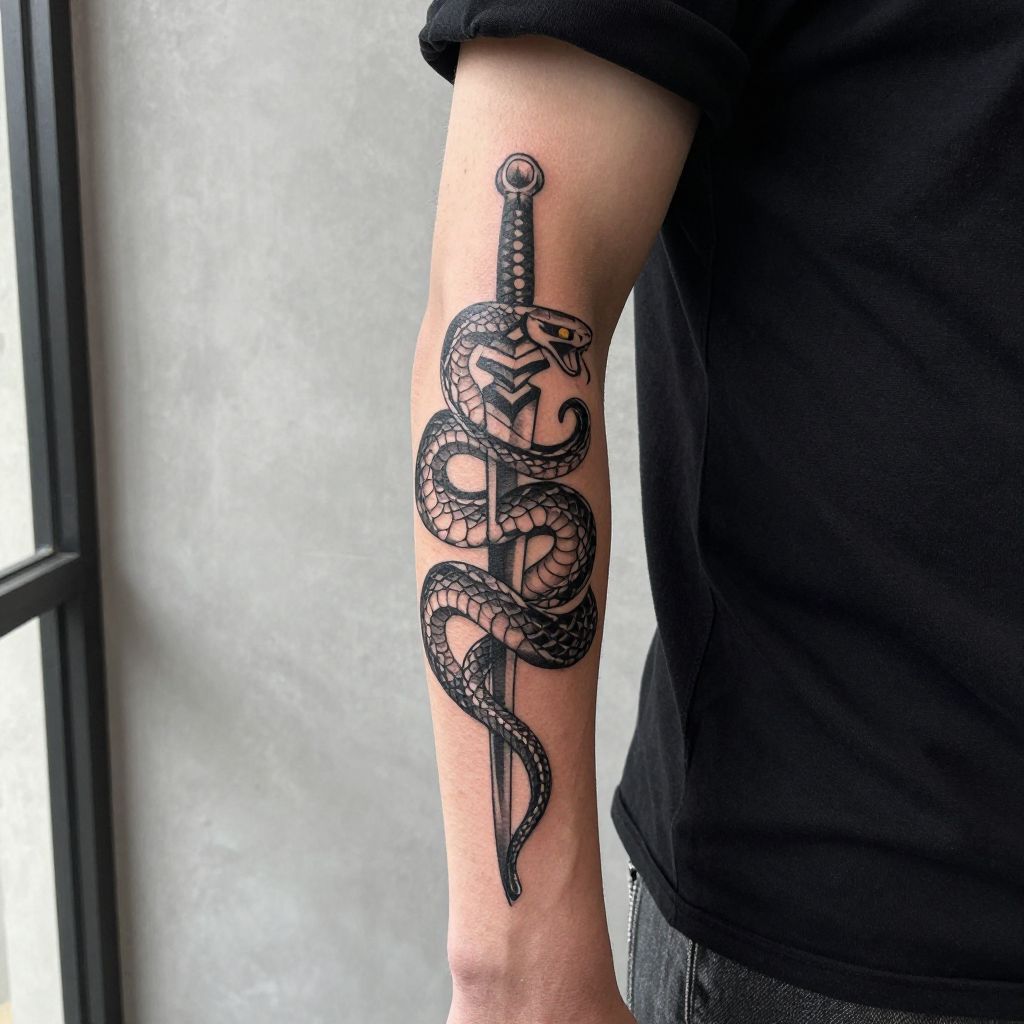 Aztec Snake and Dagger Tattoo