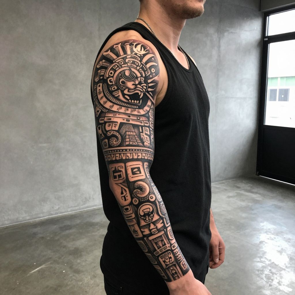 Aztec Sleeve Combination Tattoo