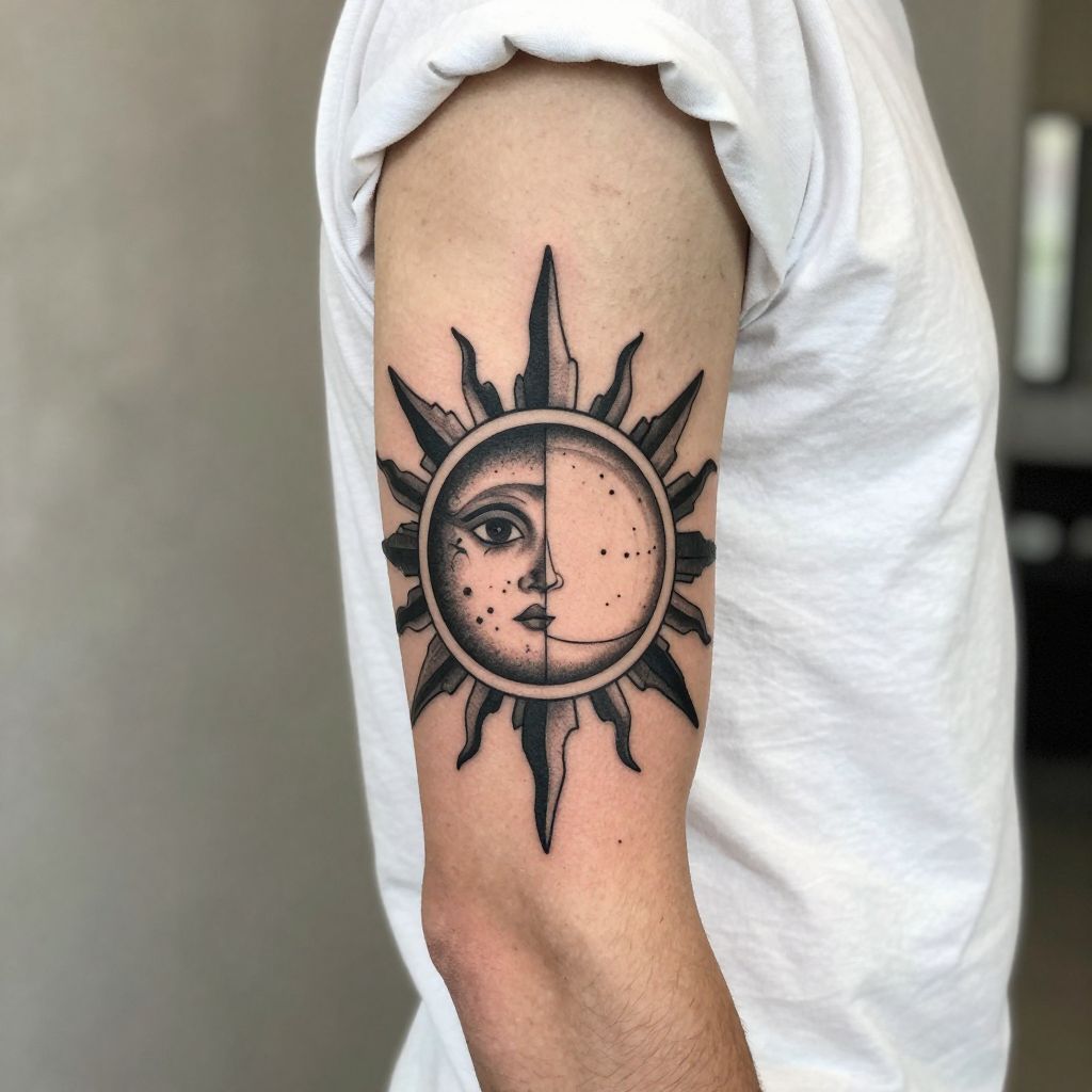 Aztec Sun and Moon Tattoo