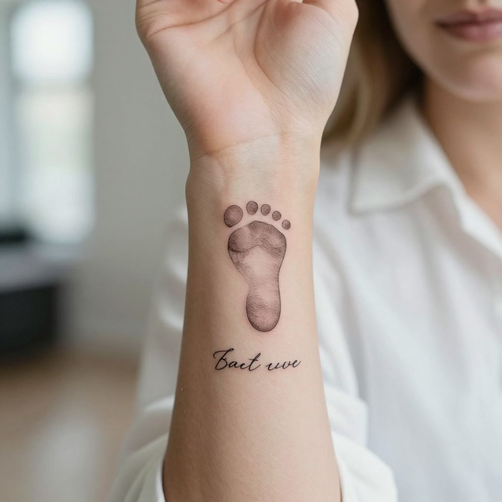 Tiny Footprint with Date Tattoo