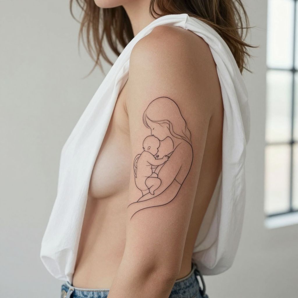 Mother Holding Baby Silhouette Tattoo