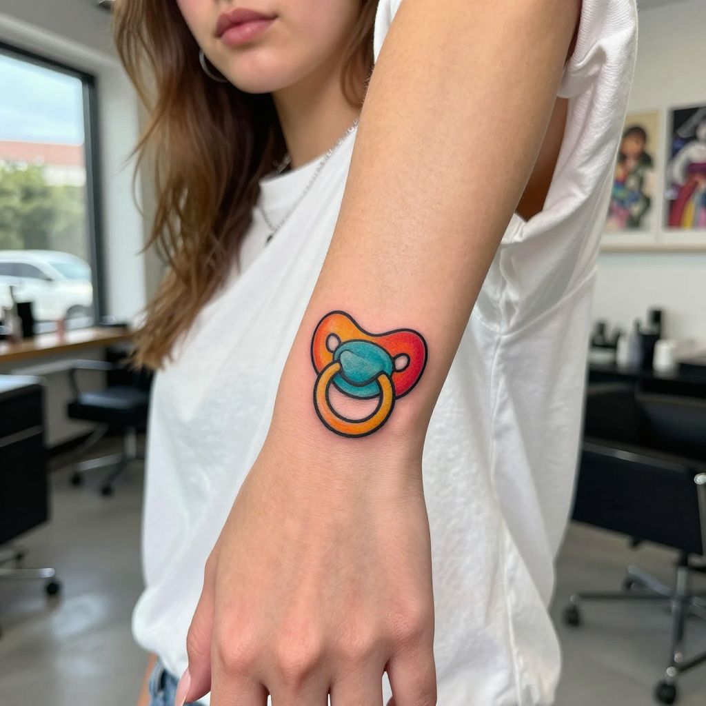 Cartoon-Style Pacifier Tattoo