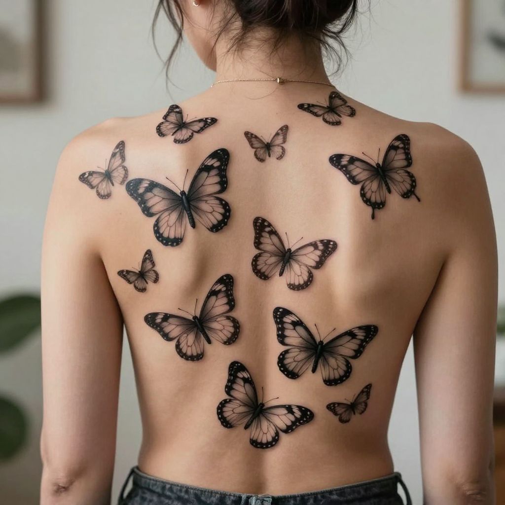 Butterfly Swarm Back Tattoo idea