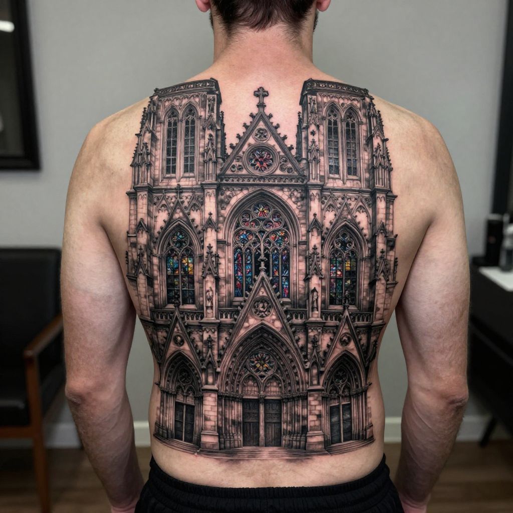 Gothic Cathedral Back Frame tattoo idea