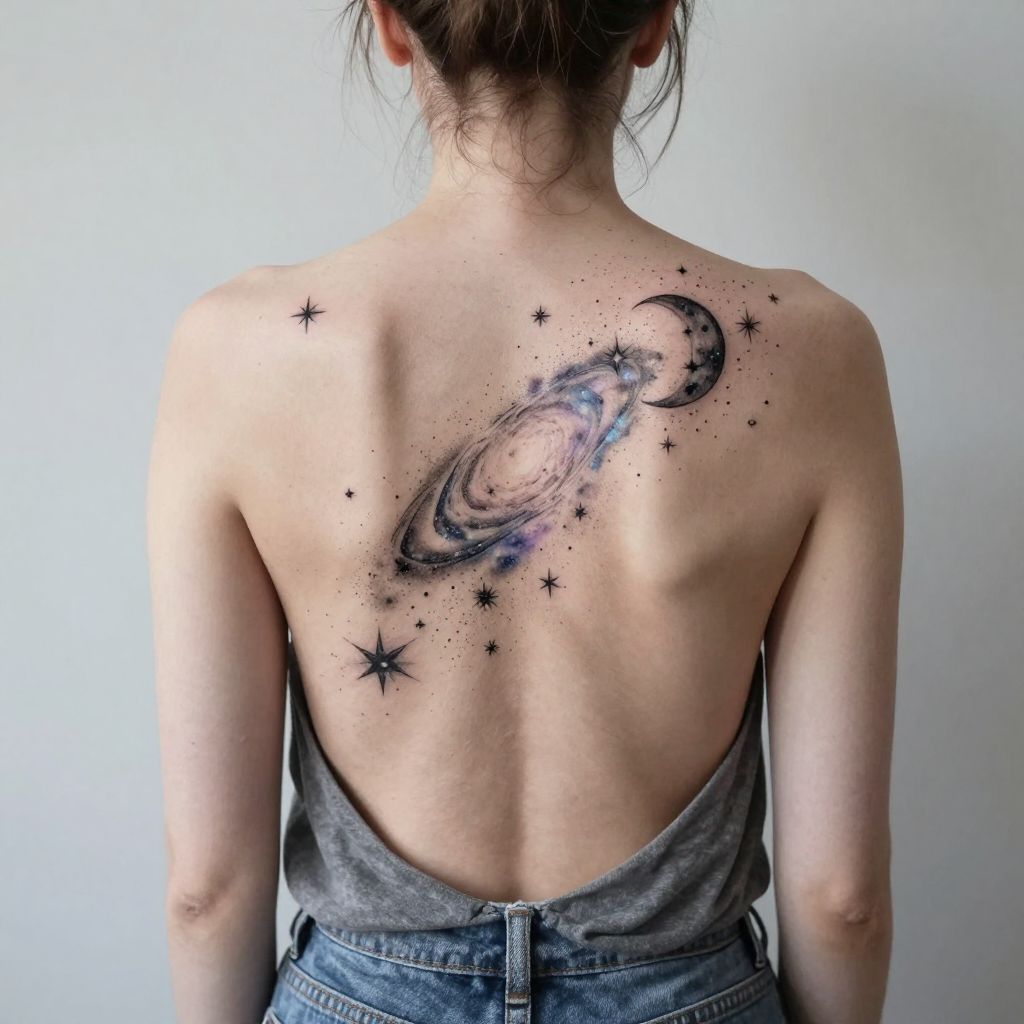 Celestial Galaxy Spread back tattoo idea