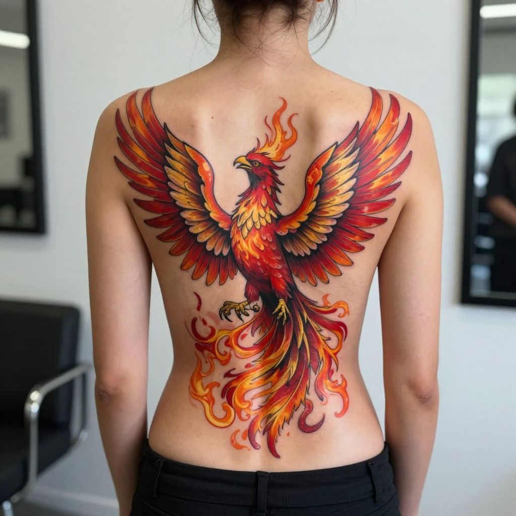 Phoenix Rise Back Piece tattoo idea