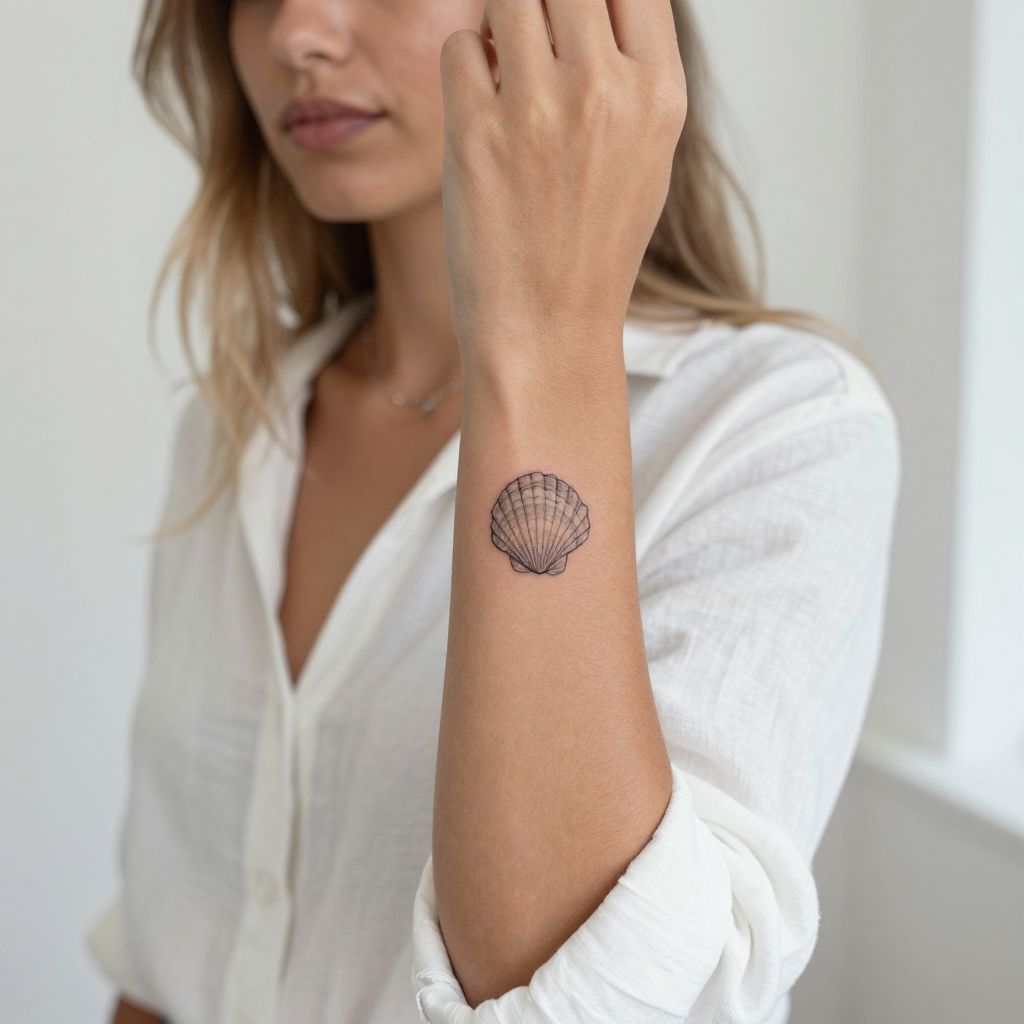 Delicate Seashell Wrist Tattoo