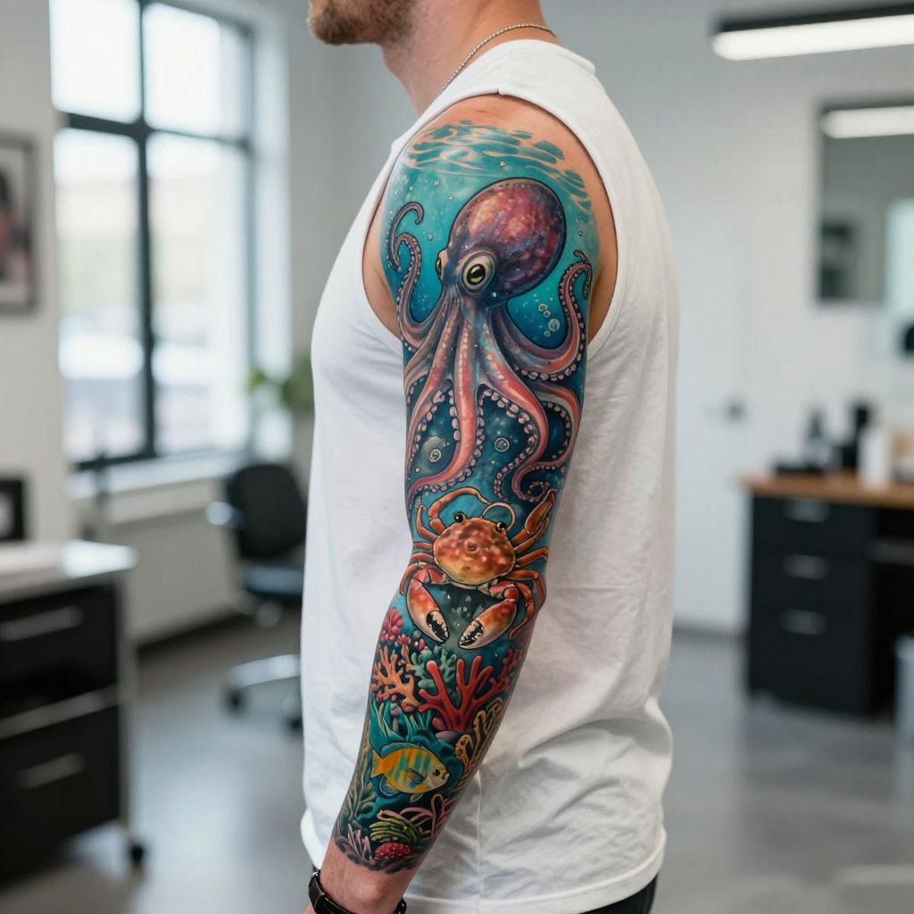 Ocean Creatures Sleeve Tattoo