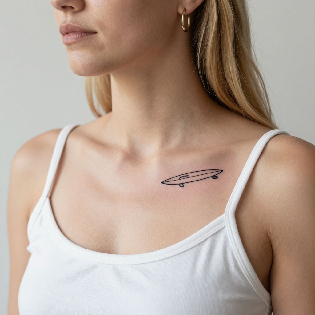 Surfboard Silhouette on Collarbone