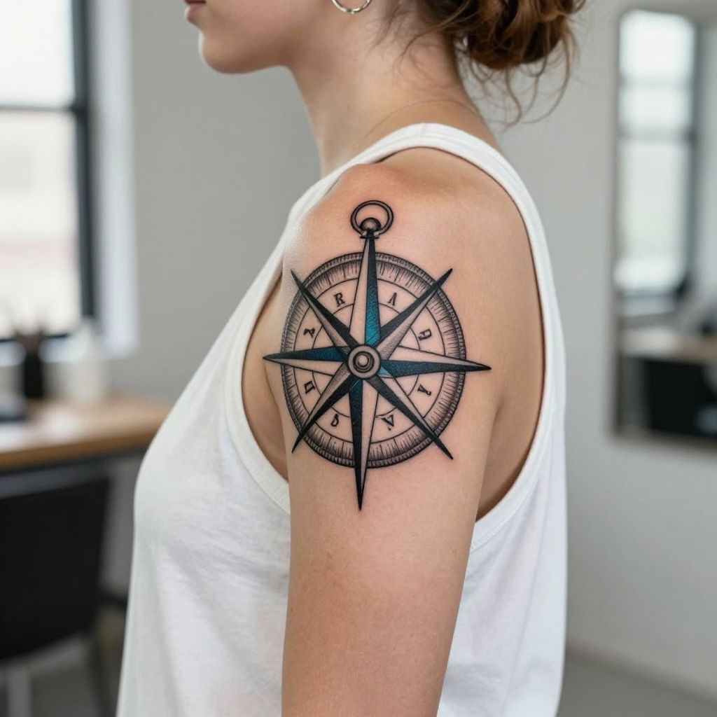 Nautical Compass Shoulder Blade Tattoo