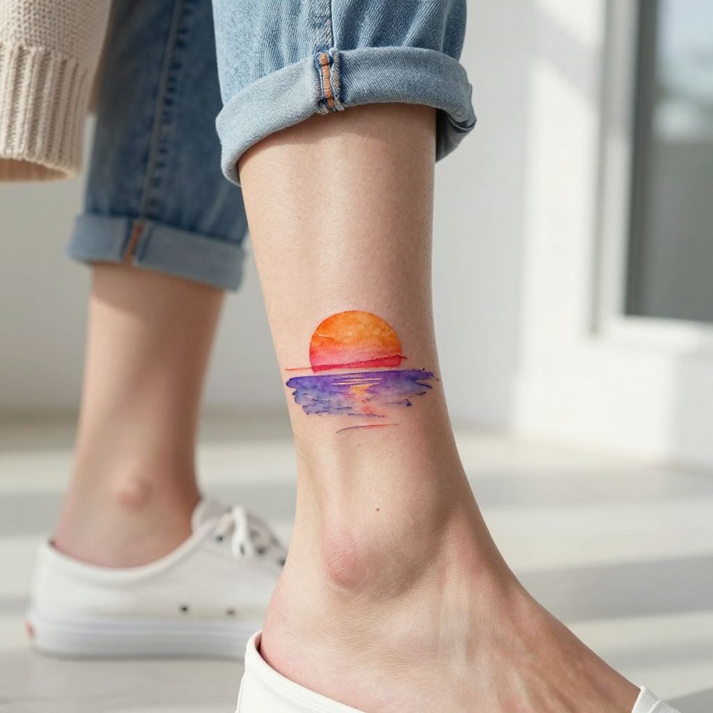 Watercolor Sunset on Ankle