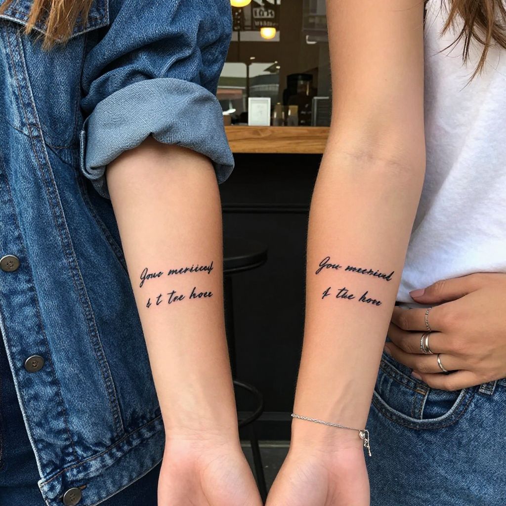 Two halves of one quote best friend tattoo idea