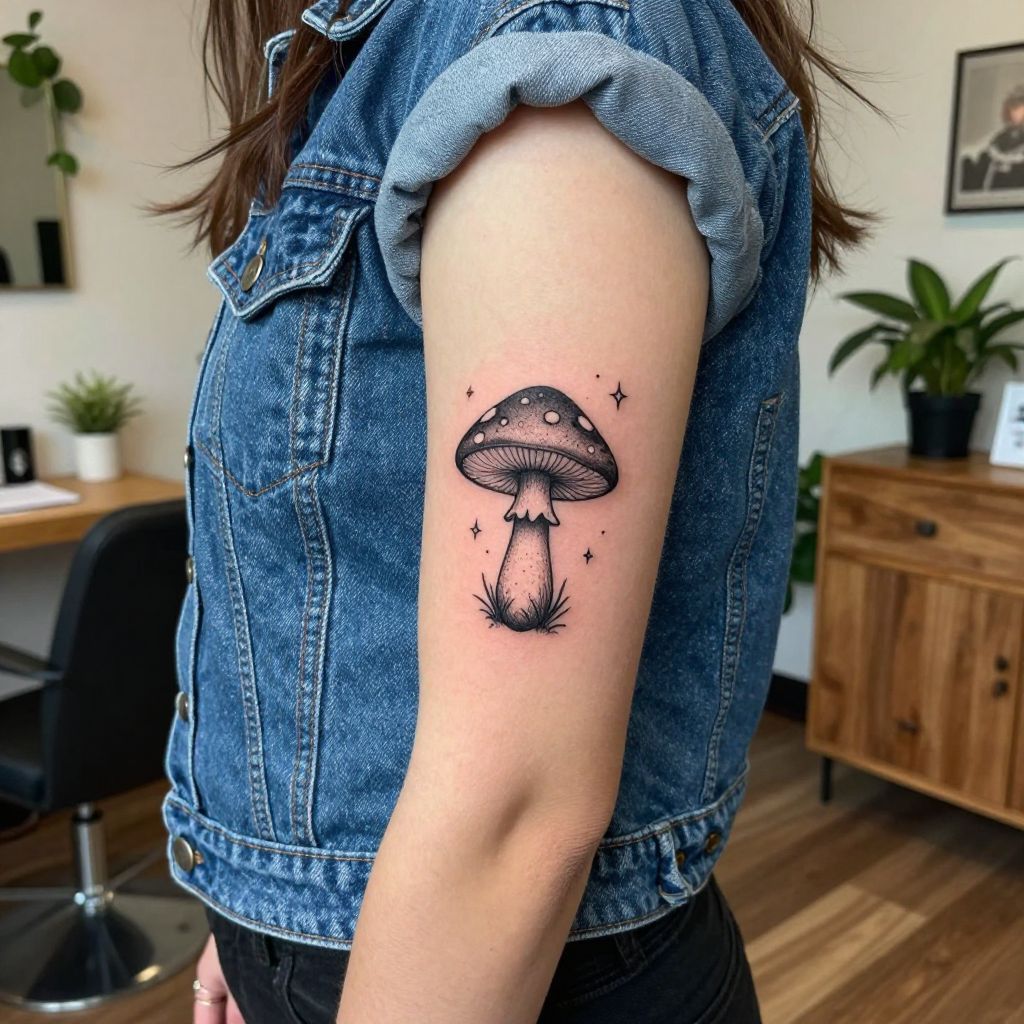 Tiny matching mushrooms best friend tattoo idea