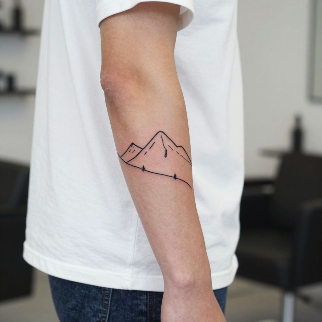 Minimal mountain outline best friend tattoo idea