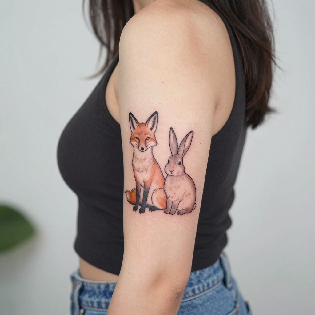 Shared animal silhouettes best friend tattoo idea