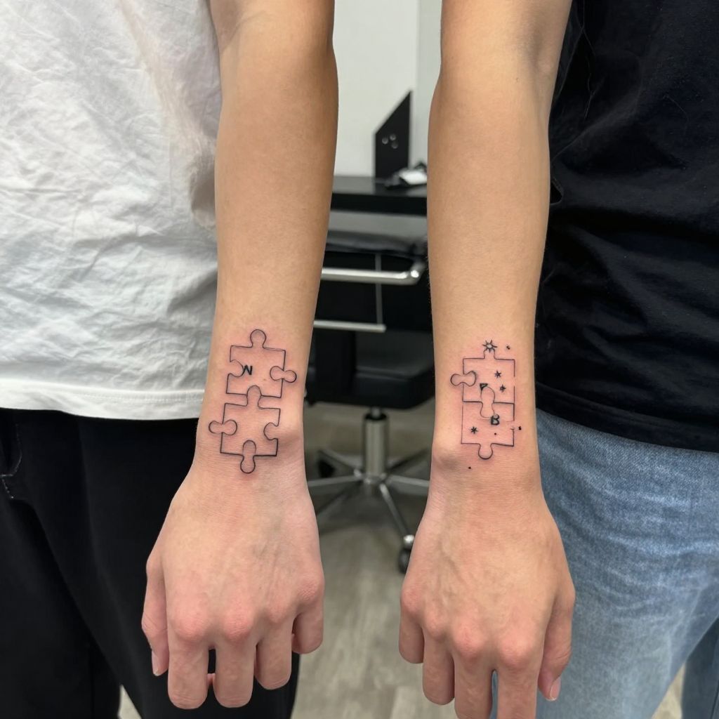 Puzzle pieces with a twist best friend tattoo idea