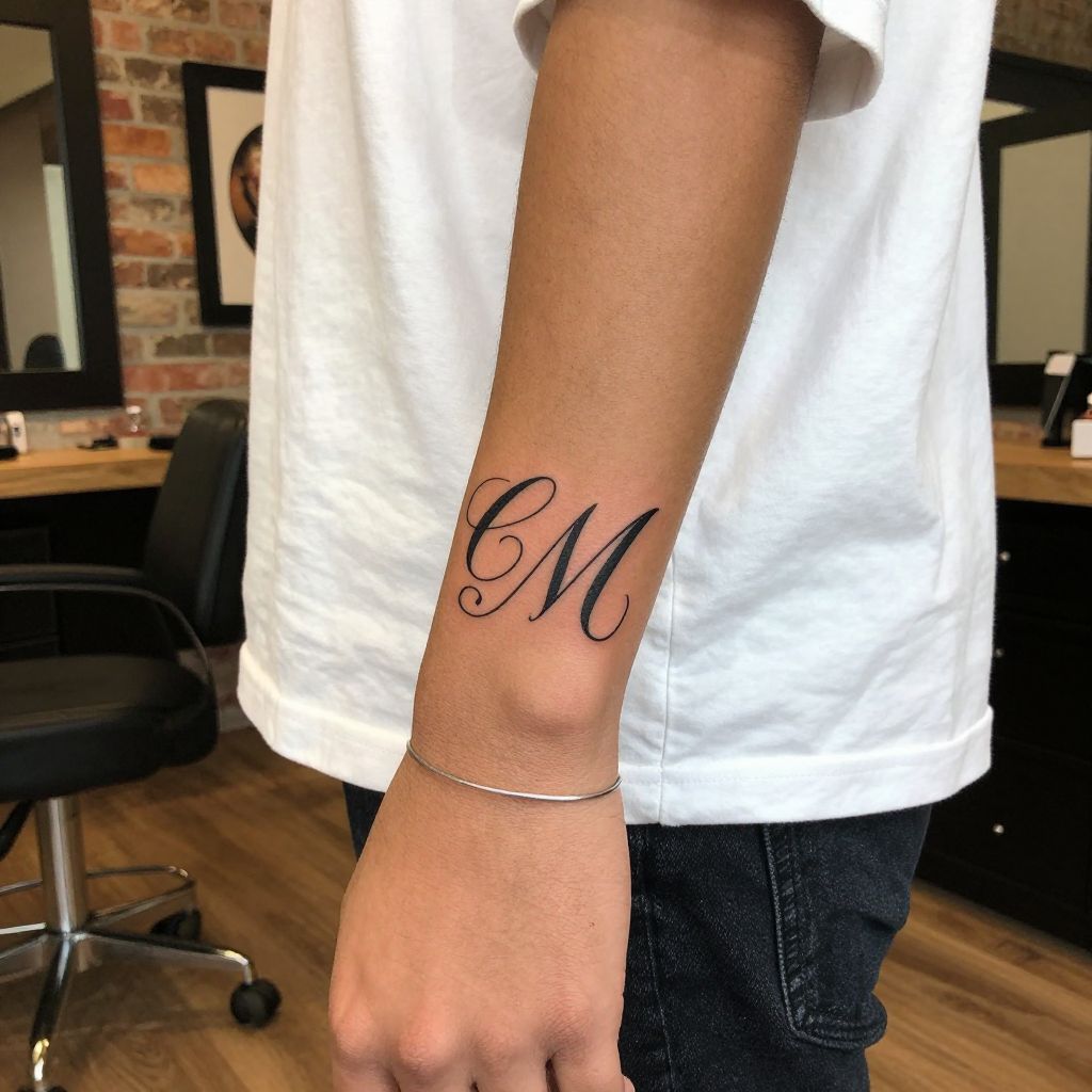 Best friend initials in script tattoo idea