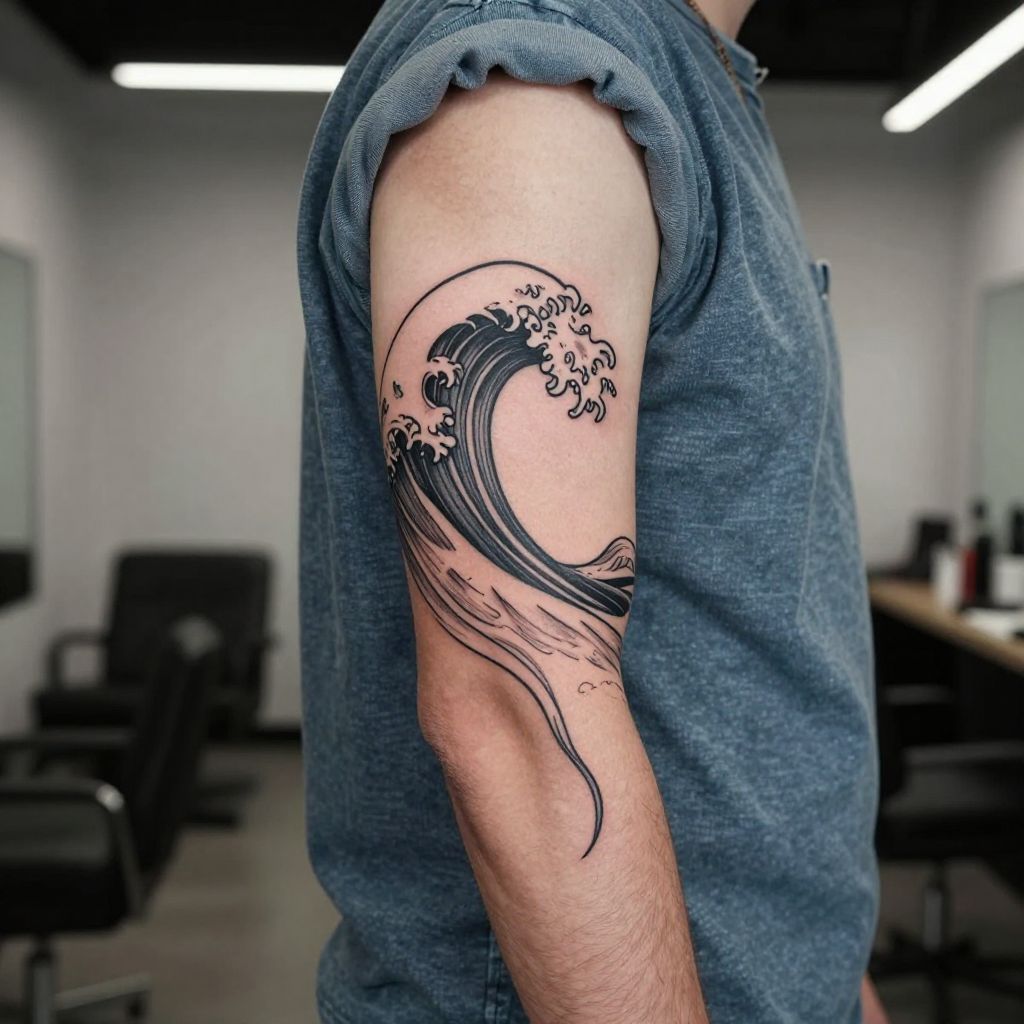 Matching wave lines best friend tattoo idea