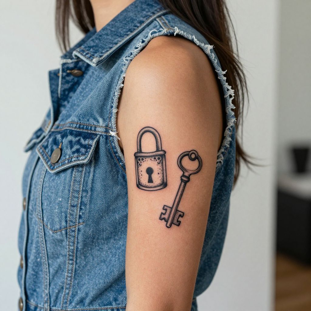 Lock and key duo best friend tattoo idea
