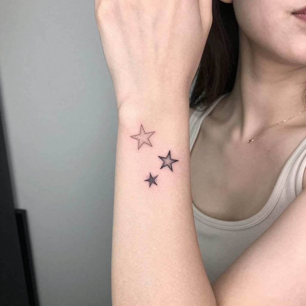 Tiny matching stars best friend tattoo idea