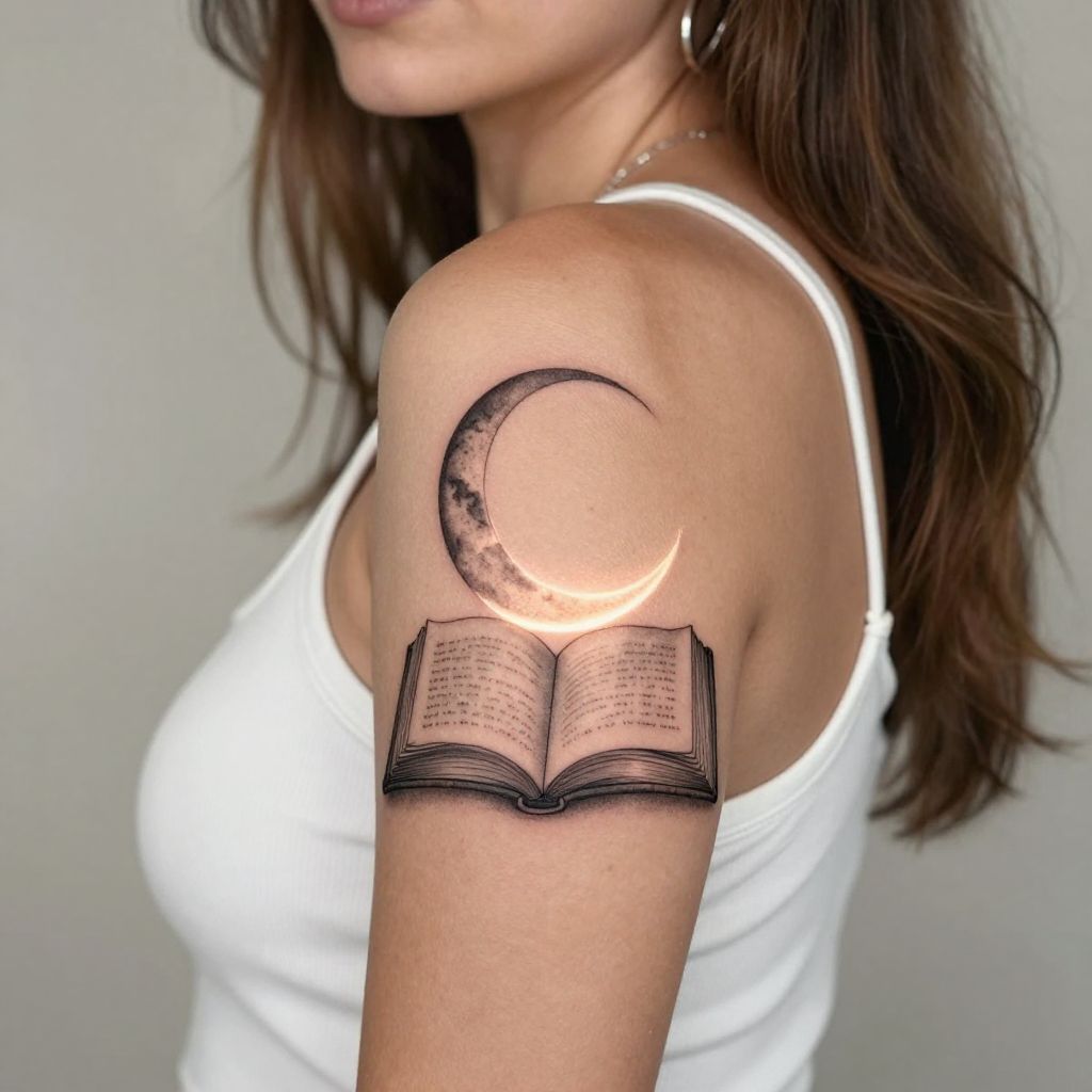 Book And Moon Tattoo