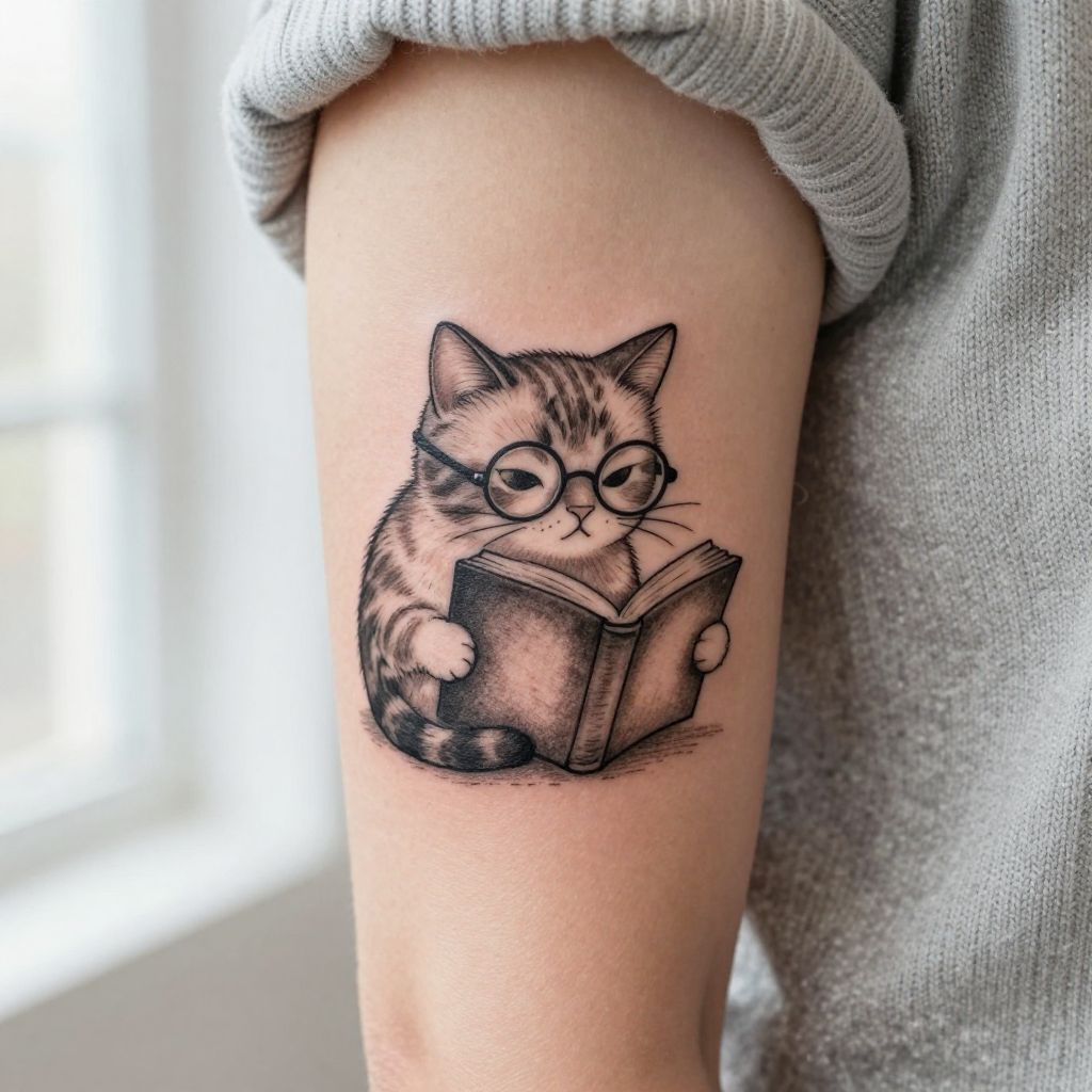 Reading Cat With Book